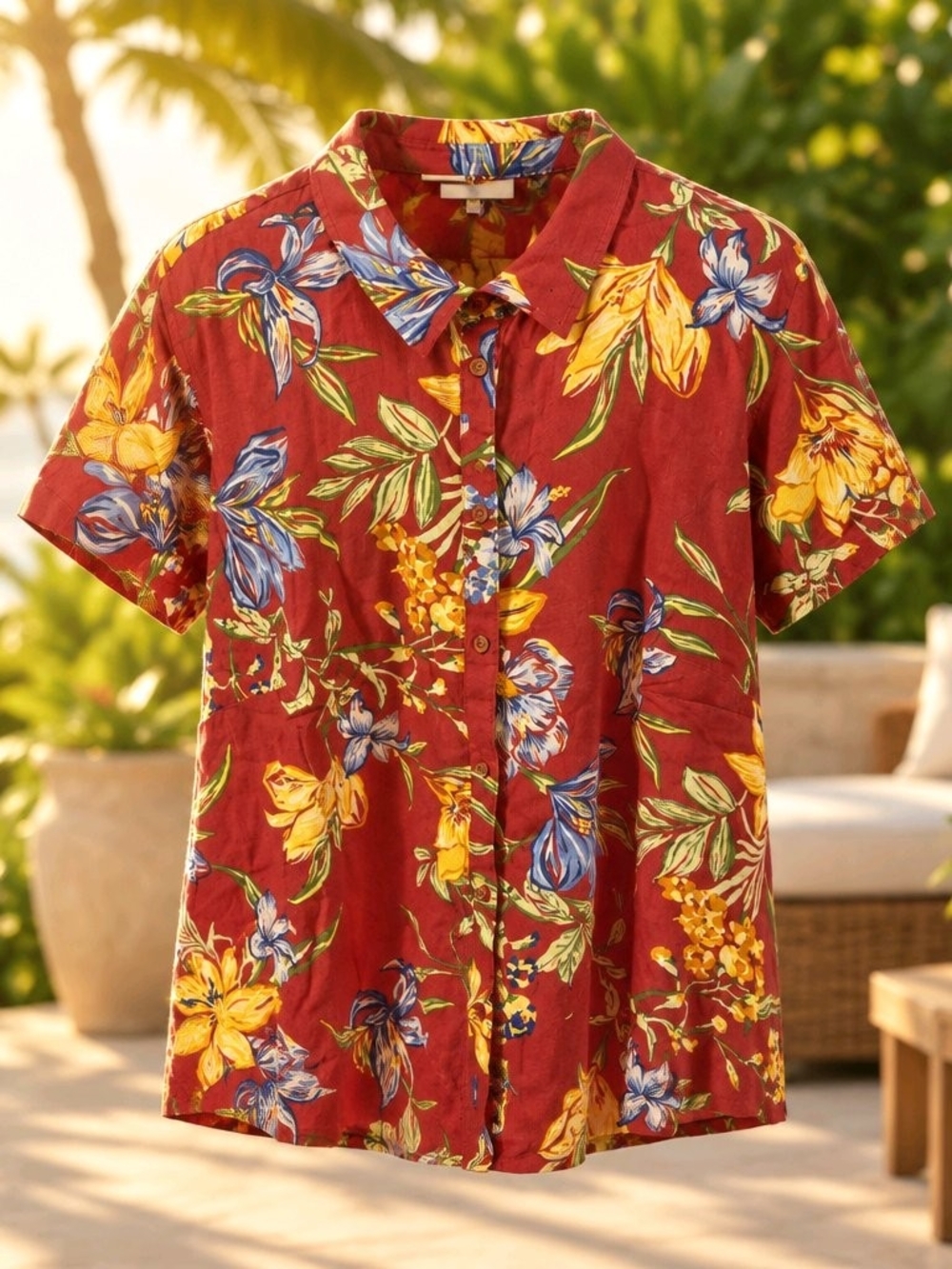 a new day Red Floral Short-Sleeve Button-Down Shirt